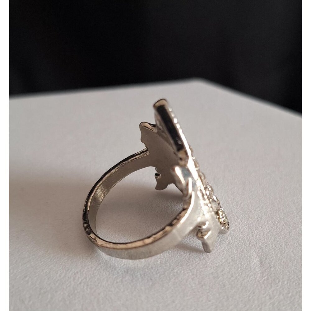 Silver-Tone Rhinestone Heart Ring With Arrow Design - Size 8 - Picture 6 of 8